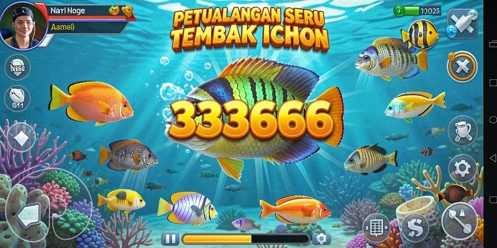 Tangkapan layar menunjukkan aksi seru dalam game Tembak Ikan 333666.