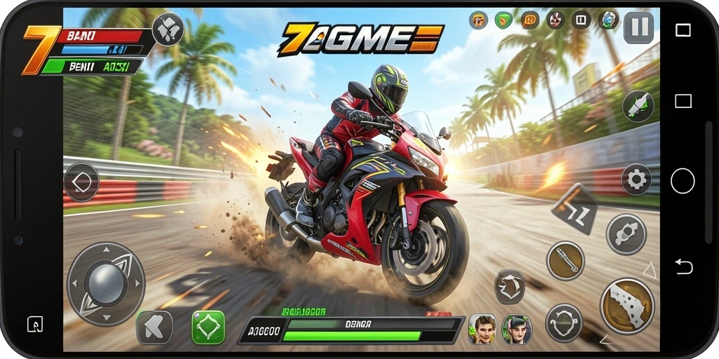 Screenshot gameplay balapan motor di 7GAME yang menarik.
