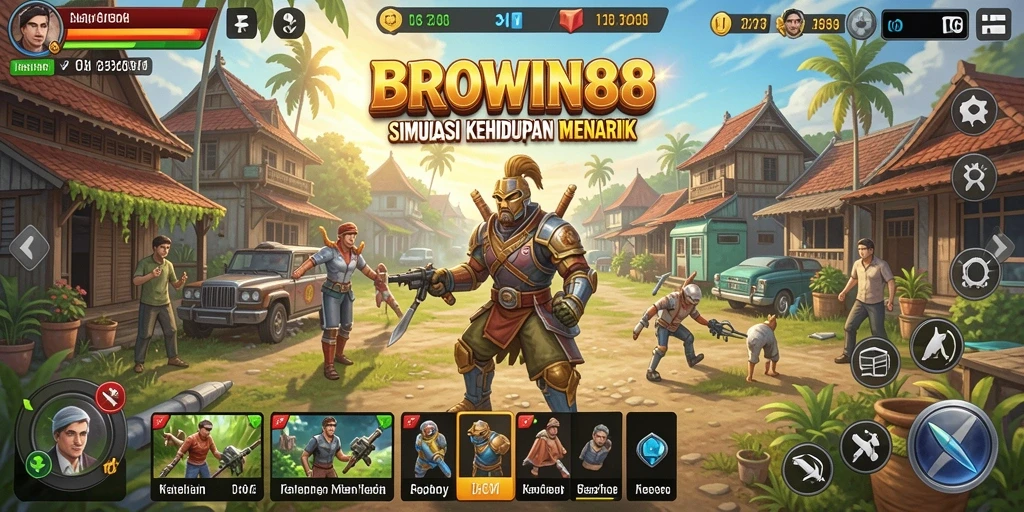 Tampilan gameplay BROWIN88 dengan elemen simulasi yang kaya.