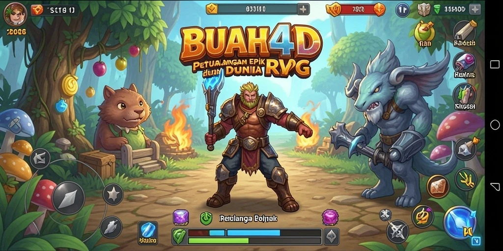 Screenshot BUAH4D menunjukkan pertarungan mendebarkan dalam gameplay RPG.