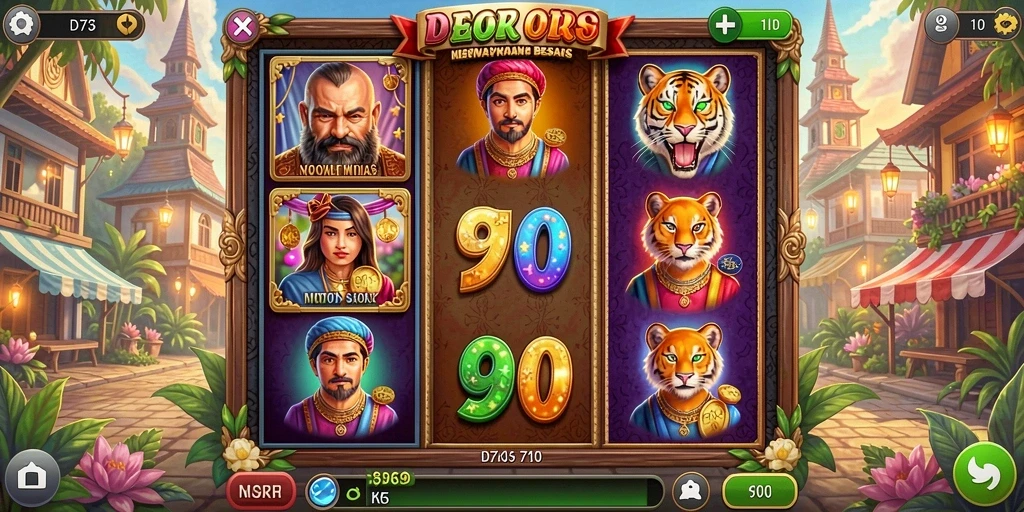 Tampilan gameplay D73 dengan tema slot yang menarik.