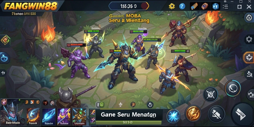 Menampilkan pertarungan seru dalam FANGWIN88 di arena MOBA.