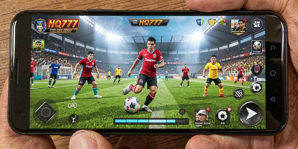 Tampilan gameplay mendebarkan dari HQ777, game sepak bola yang menarik.