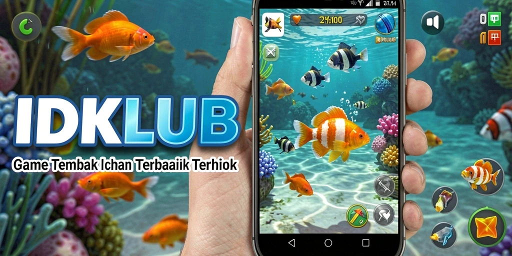 Gameplay seru dan menantang dalam IDKLUB dengan berbagai ikan untuk ditangkap.