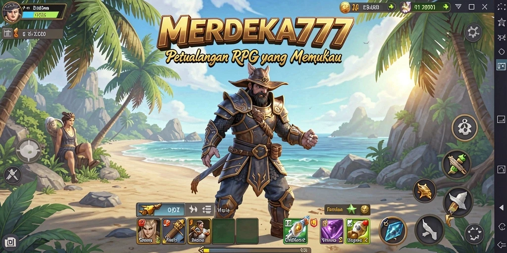 Tangkapan layar utama MERDEKA777 menampilkan aksi pertempuran RPG yang intens.