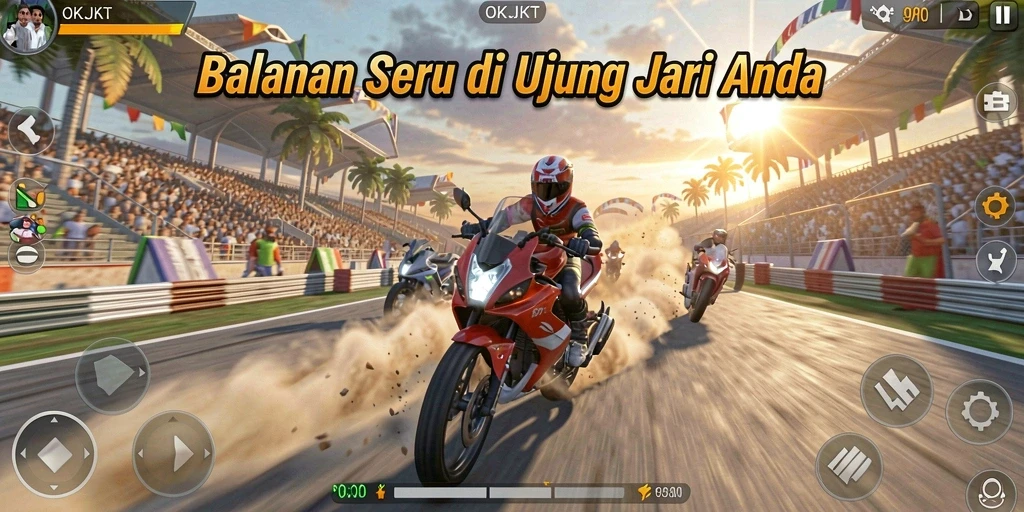 Tampilan gameplay balapan OKJKT yang mendebarkan dan penuh aksi.