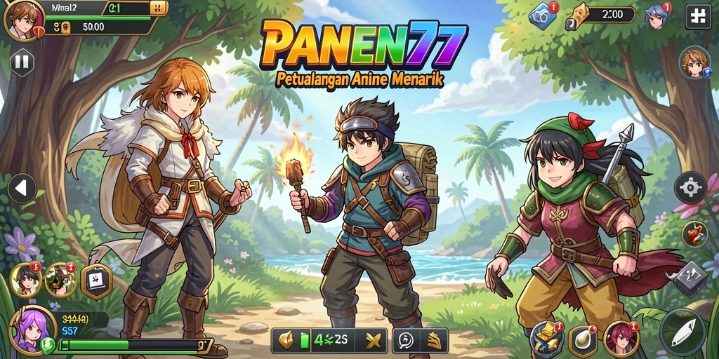 Screenshot utama PANEN77 menunjukkan karakter anime dalam aksi seru.