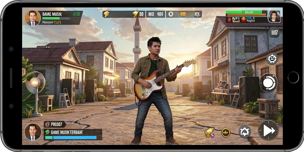 Screenshot gameplay PRG007 menunjukkan antarmuka bermain musik yang menarik.
