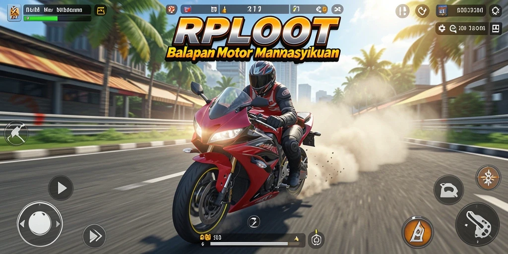 Screenshot utama RPLOOT menampilkan aksi balapan motor yang mendebarkan.