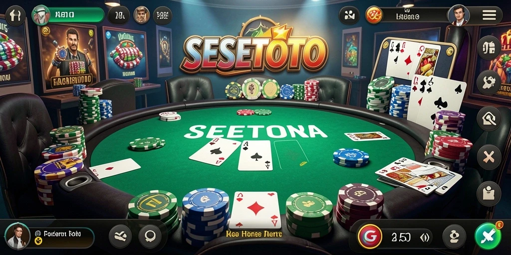 Screenshot gameplay SESETOTO menampilkan aksi Poker yang mendebarkan.
