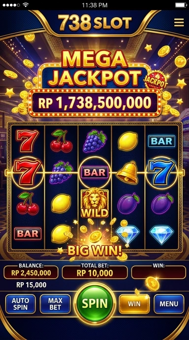 Tampilan antarmuka aplikasi 738slot yang menarik dan modern.